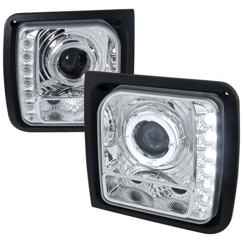 1997-2001 Jeep Cherokee Halo Projector Headlights SMD LED Light Strip Chrome