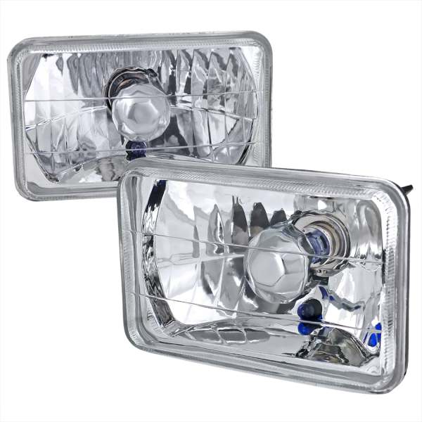 Universal 4x6 H4 Crystal Headlights Chrome Housing/Glass Lens