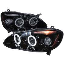 2003-2008 Toyota Corolla Dual Halo Projector Headlights Glossy Black/Smoke