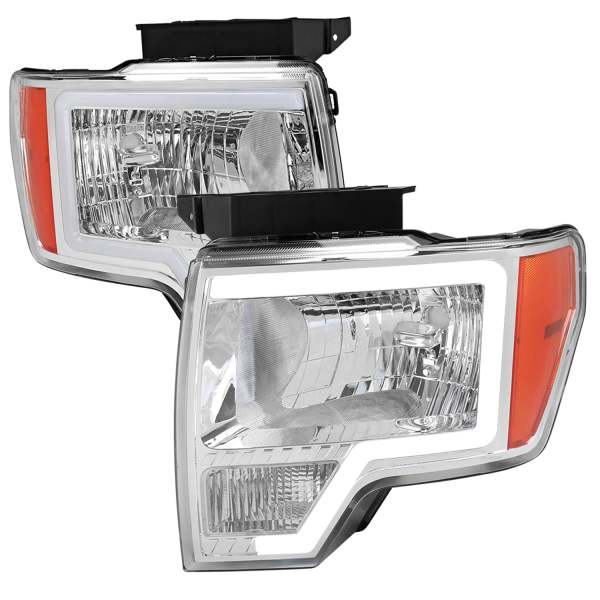 2009-2014 Ford F-20150 LED Bar Factory Headlights Amber Reflectors Chrome