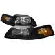 1999-2004 Ford Mustang Factory Headlights w/Amber ReflectorsMatte Black/Clear