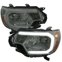 2012-2015 Toyota Tacoma LED Bar Headlights Amber Reflector Chrome/Light Smoke