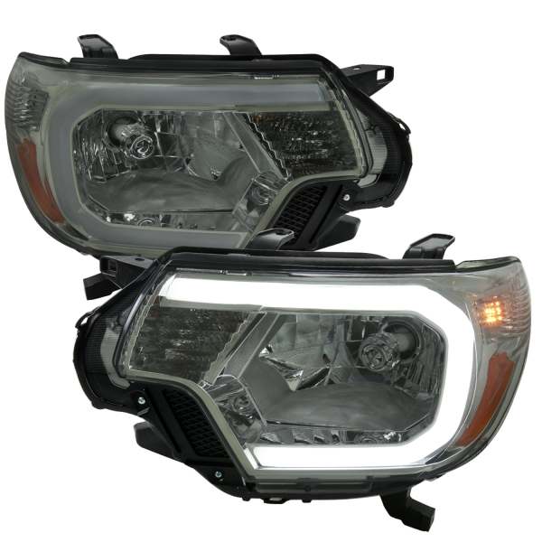 2012-2015 Toyota Tacoma LED Bar Headlights Amber Reflector Chrome/Light Smoke