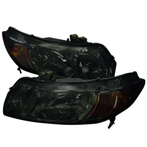 2006-2011 Honda Civic Coupe Factory Style Crystal Headlights Chrome/Smoke Lens