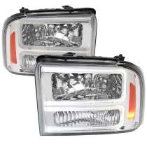 2005-2007 Ford F250/350/450 SuperDuty Dual LED C-Bar Factory Headlights Chrome