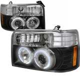 1992-1996 Ford F-20150 F-250 F-350 Bronco Dual Halo Projector Headlights Black