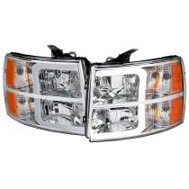 2007-2013 Chevy Silverado 1500 2500HD 3500HD LED Headlights Amber & Chrome