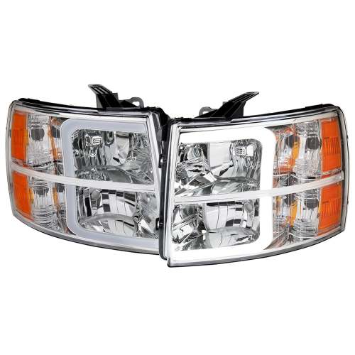 2007-2013 Chevy Silverado 1500 2500HD 3500HD LED Headlights Amber & Chrome