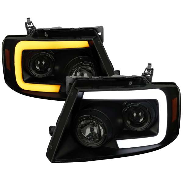 2004-2008 Ford F-20150/Lincoln Mark LT LED CBar Projector Headlights Black&Smoke