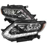 2014-2016 Nissan Rogue LED Strip Factory Style Headlights Matte Black/Clear