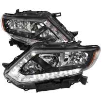 2014-2016 Nissan Rogue LED Strip Factory Style Headlights Matte Black/Clear