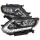 2014-2016 Nissan Rogue LED Strip Factory Style Headlights Matte Black/Clear