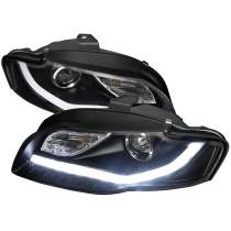 2006-2008 Audi A4 R8 Style LED Light Bar Projector Headlights Matt Black/Clear