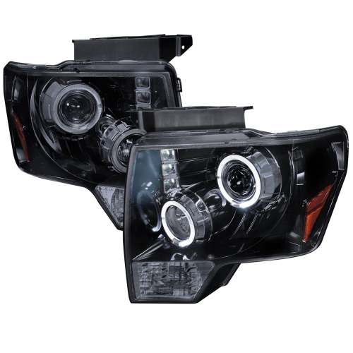 2009-2014 Ford F-20150 Dual Halo Projector Headlights Glossy Black/Smoke Lens