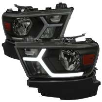 2019-2024 Dodge RAM 1500 Animated LED Bar Factory Headlights Matt Black/Smoke