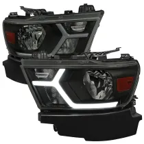 2019-2024 Dodge RAM 1500 Animated LED Bar Factory Headlights Matt Black/Smoke