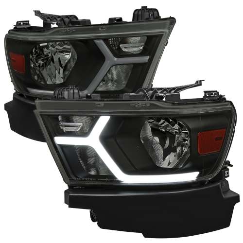 2019-2024 Dodge RAM 1500 Animated LED Bar Factory Headlights Matt Black/Smoke