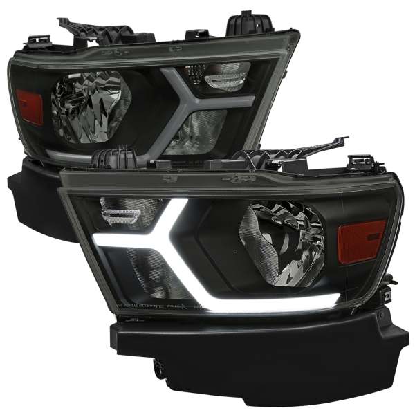 2019-2024 Dodge RAM 1500 Animated LED Bar Factory Headlights Matt Black/Smoke