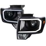 2009-2014 Ford F-20150 LED C-Bar Projector Headlights Matte Black/Clear Lens