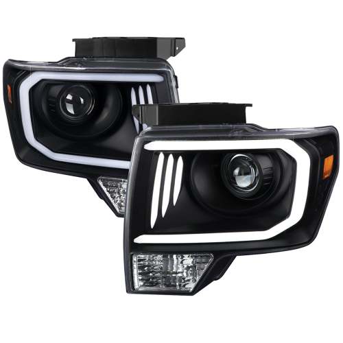 2009-2014 Ford F-20150 LED C-Bar Projector Headlights Matte Black/Clear Lens