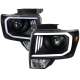 2009-2014 Ford F-20150 LED C-Bar Projector Headlights Matte Black/Clear Lens