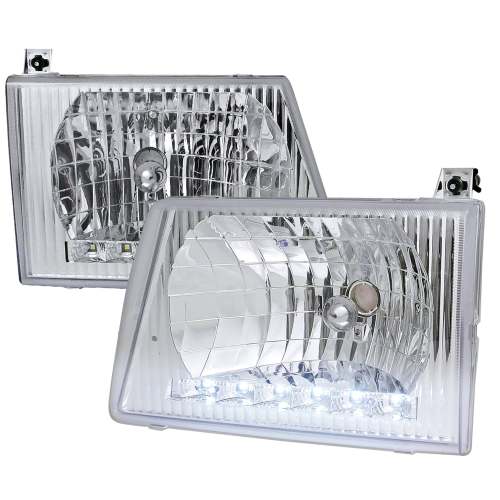1992-2006 Ford Econoline Factory Headlights w/SMD LED Light Strip Chrome/Clear