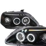 1999-2000 Honda Civic Dual Halo Projector Headlights Matte Black/Clear Lens