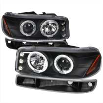 1999-2006 GMC Sierra/Yukon XL/SLT Dual Halo Headlights&Bumper Lights Black
