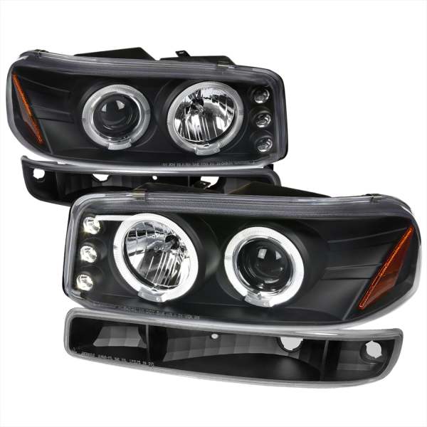 1999-2006 GMC Sierra/Yukon XL/SLT Dual Halo Headlights&Bumper Lights Black