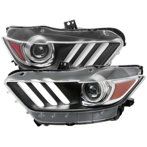 2015-2017 Ford Mustang / 18-2020 Shelby Strip LED Xenon HID Headlights Black