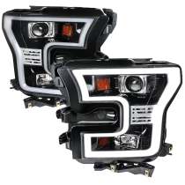 2015-2017 Ford F-20150 LED Bar Projector Headlights Jet Black/Clear Lens