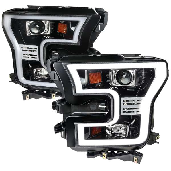 2015-2017 Ford F-20150 LED Bar Projector Headlights Jet Black/Clear Lens