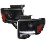2009-2014 Ford F-20150 Projector Headlights w/ LED Light Strip Matte Black/Clear
