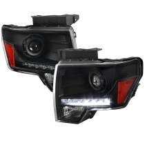 2009-2014 Ford F-20150 Projector Headlights w/ LED Light Strip Matte Black/Clear