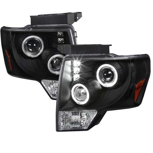 2009-2014 Ford F-20150 Dual Halo Projector Headlights Matte Black/Clear Lens