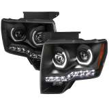 2009-2014 Ford F-20150 Dual U-Ring Halo Projector Headlights LED Light Black