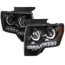 2009-2014 Ford F-20150 Dual U-Ring Halo Projector Headlights LED Light Black