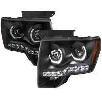 2009-2014 Ford F-20150 Dual U-Ring Halo Projector Headlights LED Light Black