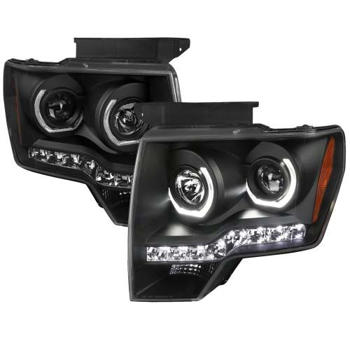 2009-2014 Ford F-20150 Dual U-Ring Halo Projector Headlights LED Light Black