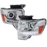 2009-2014 Ford F-20150 Projector Headlights w/ LED Light Strip Chrome/Clear Lens