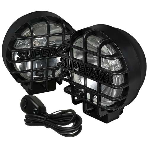 Universal Off Road 6 H3 Black Round Fog Lights w/ Mesh Guard - 2PC