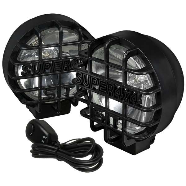 Universal Off Road 6 H3 Black Round Fog Lights w/ Mesh Guard - 2PC