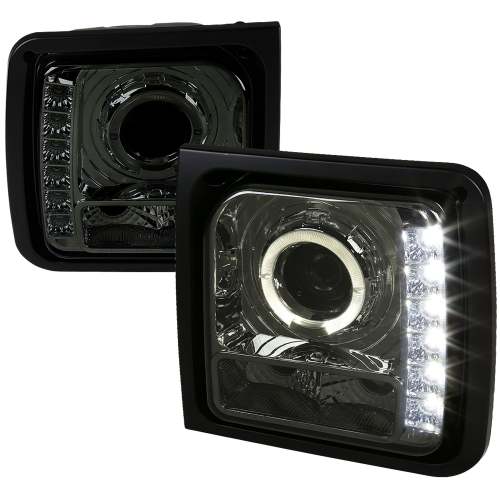 1997-2001 Jeep Cherokee Halo Projector Headlights SMD LED Light Chrome/Smoke