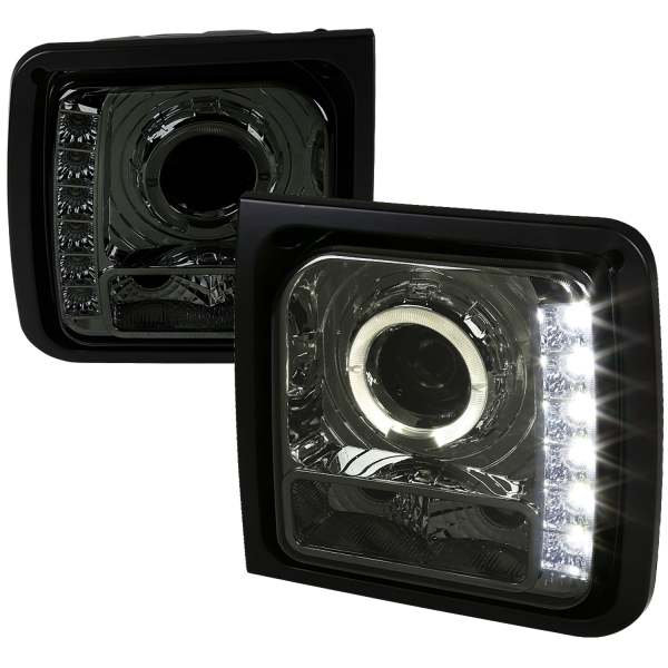 1997-2001 Jeep Cherokee Halo Projector Headlights SMD LED Light Chrome/Smoke