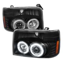 1992-1996 Ford F-20150 F-250 F-350 Bronco Dual Halo Headlights - V2 Black
