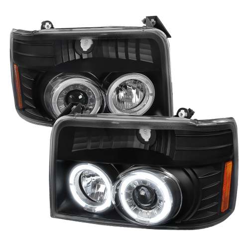 1992-1996 Ford F-20150 F-250 F-350 Bronco Dual Halo Headlights - V2 Black