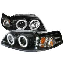 1999-2004 Ford Mustang Dual Halo Projector Headlights Matte Black/Clear Lens