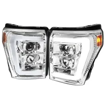 2011-2016 F-250/F-350/F-450/F-550 LED C-Bar Projector Headlights Chrome/Clear