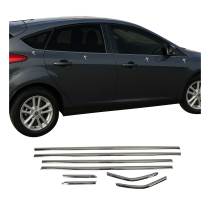 2012-2018 Ford Focus Hatchback Window Molding Trim Streamer Stainless Steel Dark 8 Pcs