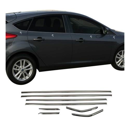 2012-2018 Ford Focus Hatchback Window Molding Trim Streamer Stainless Steel Dark 8 Pcs